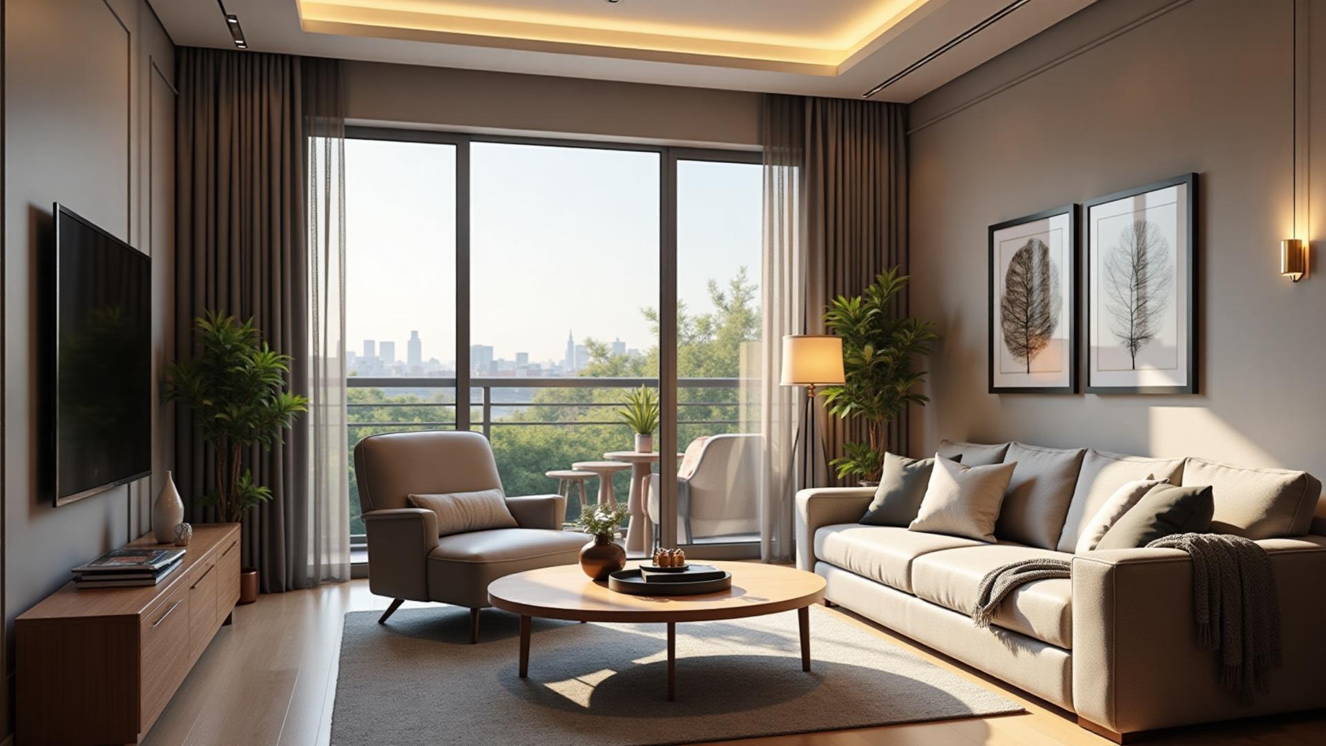 Espace de colocation moderne avec salon lumineux et design contemporain